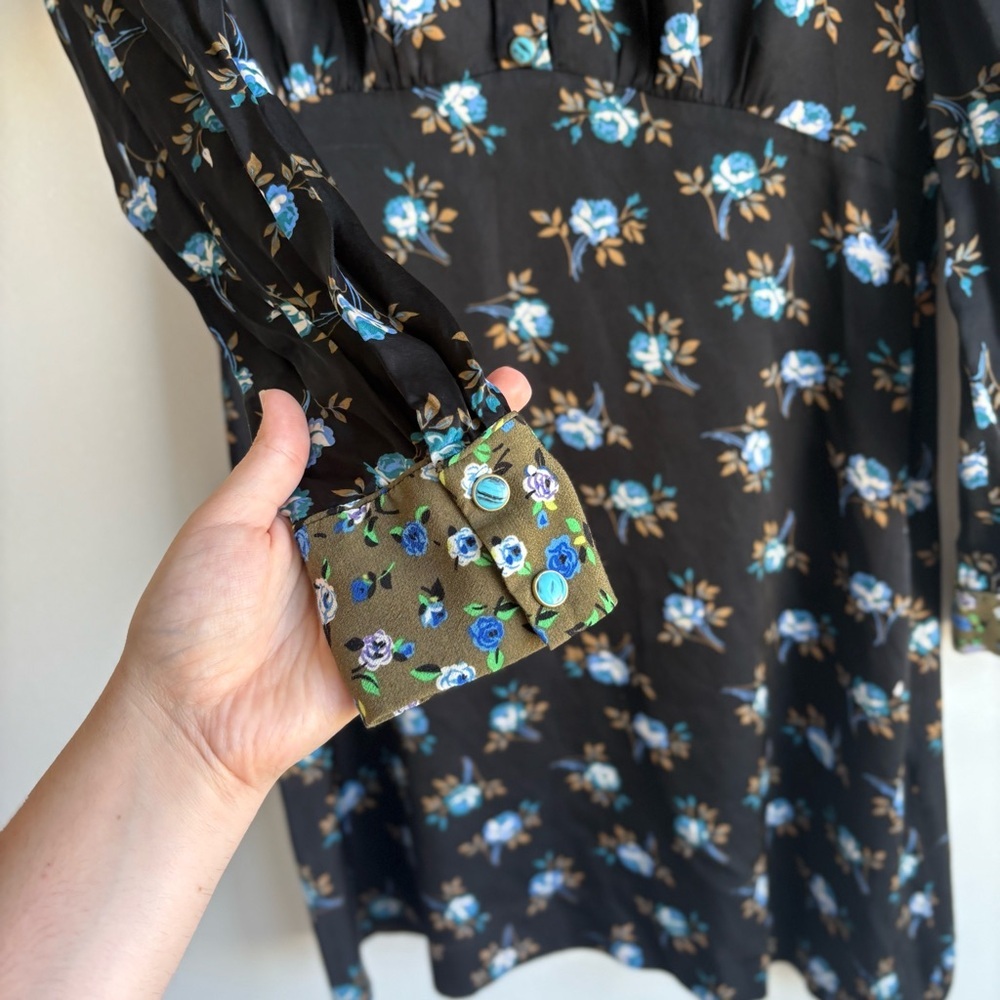 Sandro Paris Black Floral Button-Front Satin Dress- Size 38 (US 6) 100% Viscose - Picture 8 of 14